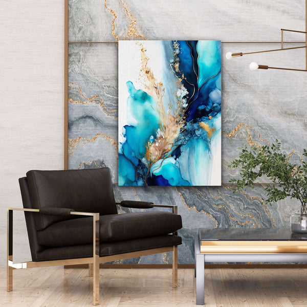 Gold and Blue Abstract Wall Art | MusaArtGallery™ 