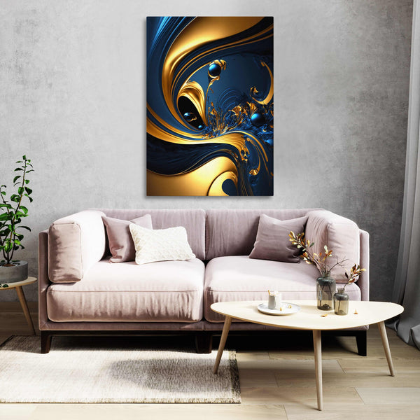 Navy Blue and Gold Abstract Wall Art | MusaArtGallery™ 