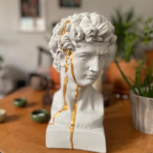White and Gold David Head Sculpture | MusaArtGallery™