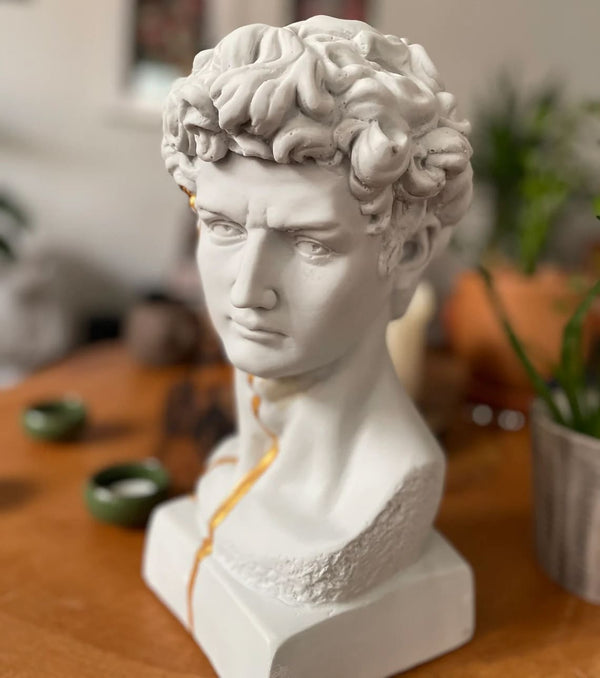White and Gold David Head Sculpture | MusaArtGallery™