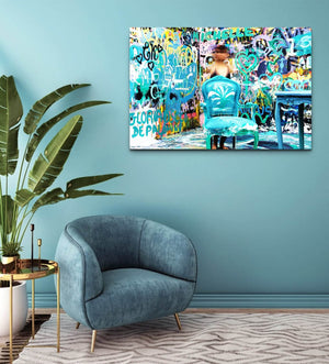 Blue Graffiti Wall Art- Street Art on canvas