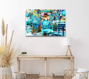 Blue Graffiti Wall Art- Street Art on canvas