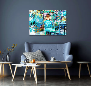 Blue Graffiti Wall Art- Street Art on canvas