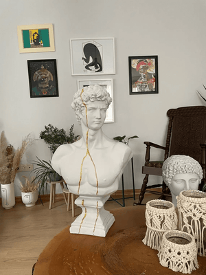 Large White David Bust Statue