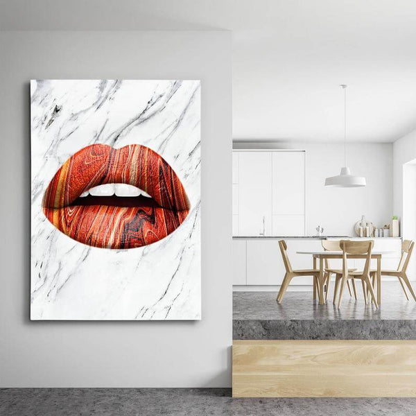 Red Marble Lips Art - Lips Canvas | MusaArtGallery™