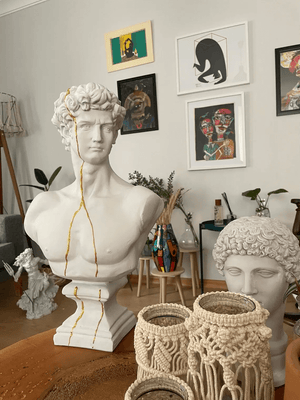 Large White David Bust Statue