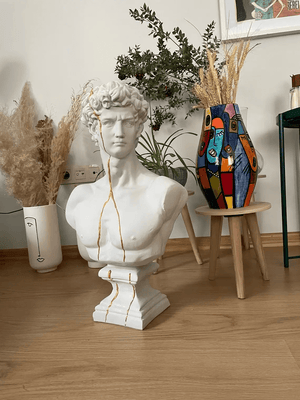 Large White David Bust Statue