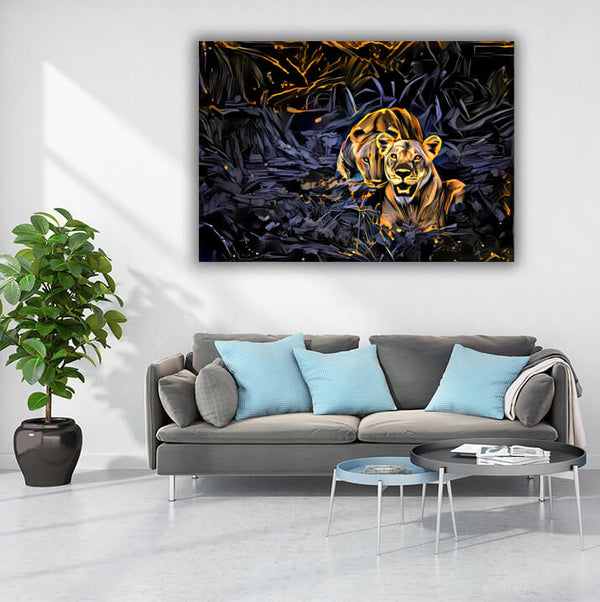 Lioness Hunting Canvas - Lioness Art | MusaArtGallery™