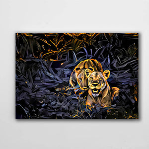 Lioness Hunting Canvas - Lioness Art | MusaArtGallery™