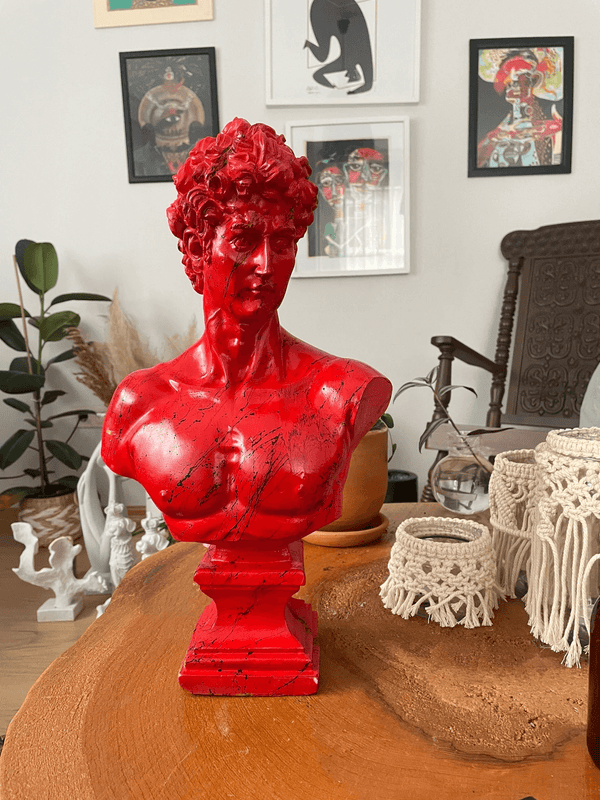 Red David Bust Statue - David Bust Statue for sale
