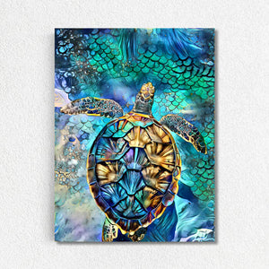 Gold Turtle Canvas -sea life wall decor