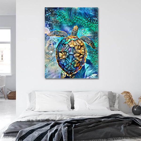 Gold Turtle Canvas -sea life wall decor