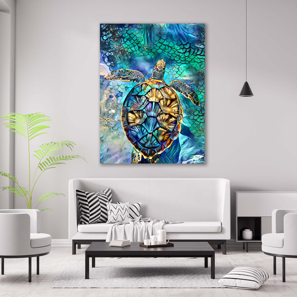 Gold Turtle Canvas -sea life wall decor