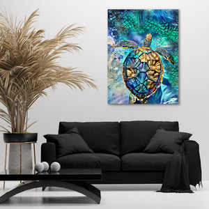 Gold Turtle Canvas -sea life wall decor