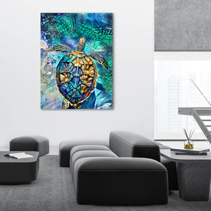 Gold Turtle Canvas -sea life wall decor